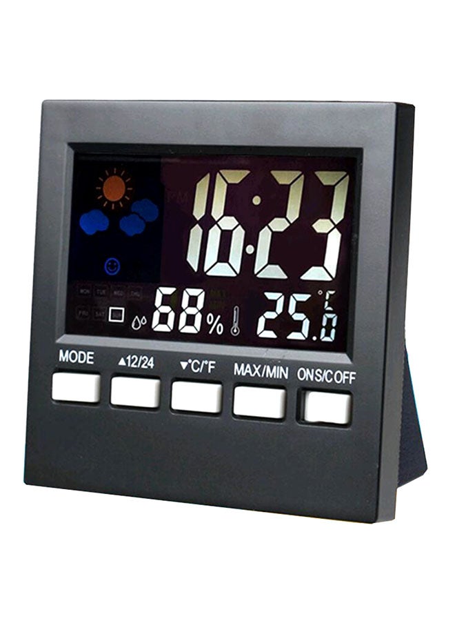 Convenient Digital Lcd Temperature Humidity Monitor Alarm Clock Black One Size