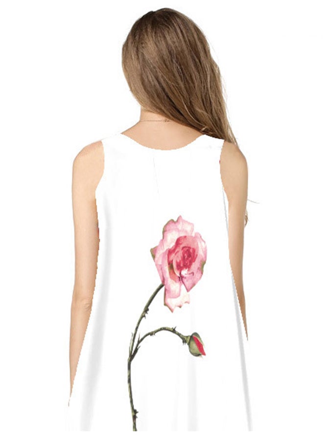 Flower Print Sleeveless Dress White
