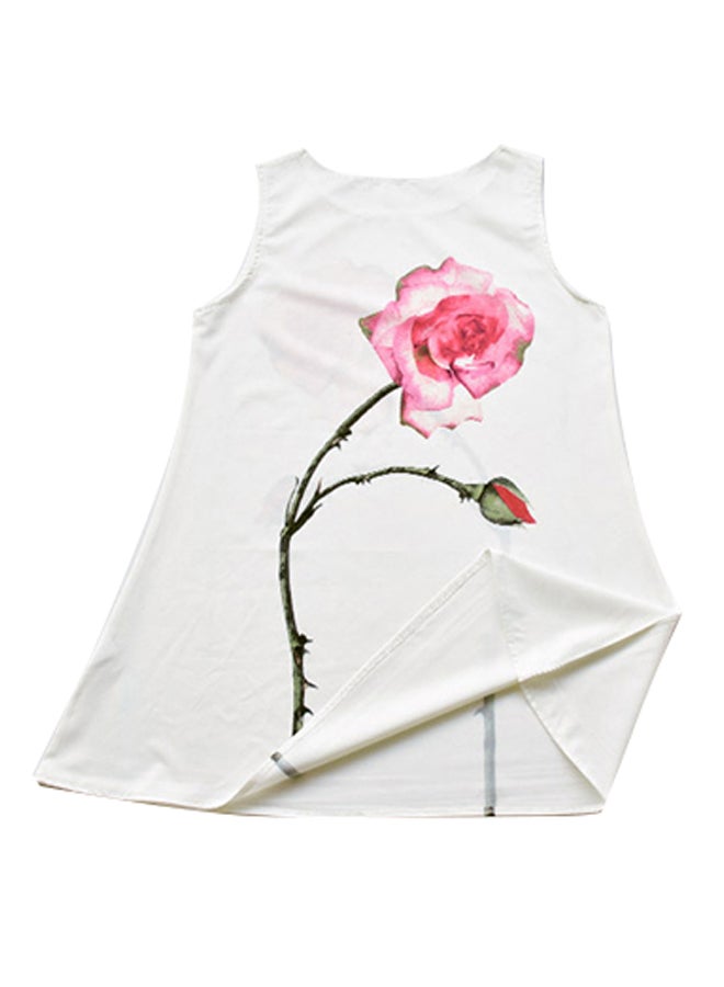 Flower Print Sleeveless Dress White
