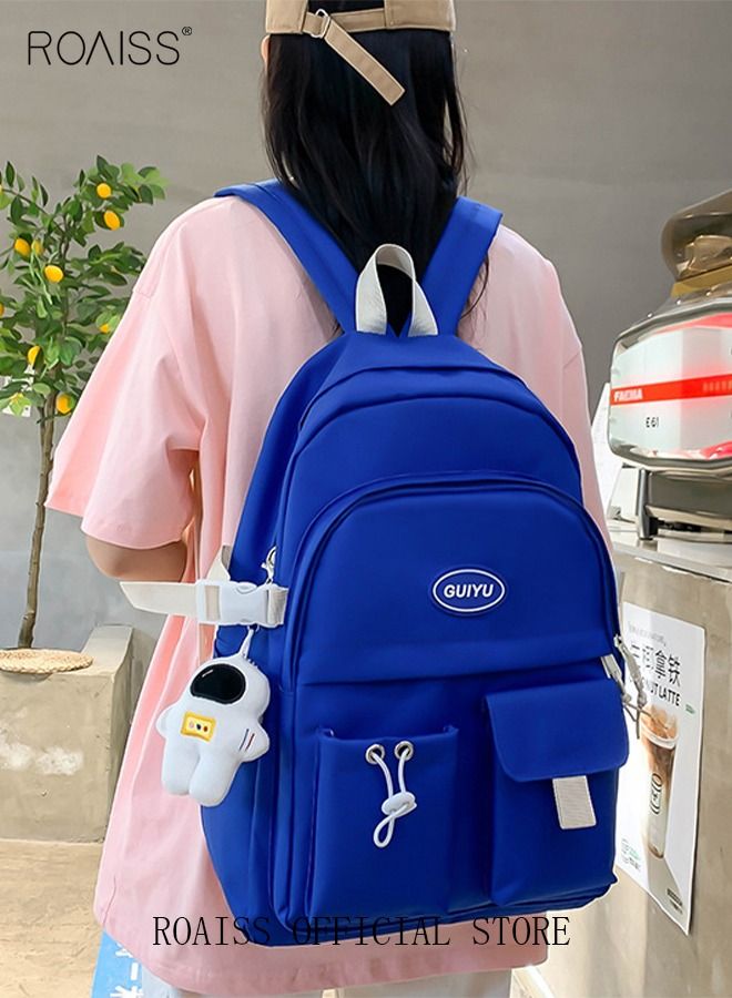 4 Pcs Letter Graphic Colorblock Backpack Set Sweet Large Capacity School Bag Bookbag Shoulder Totes Pencil Case for Kids Girls Middle School Students White/Navy Blue