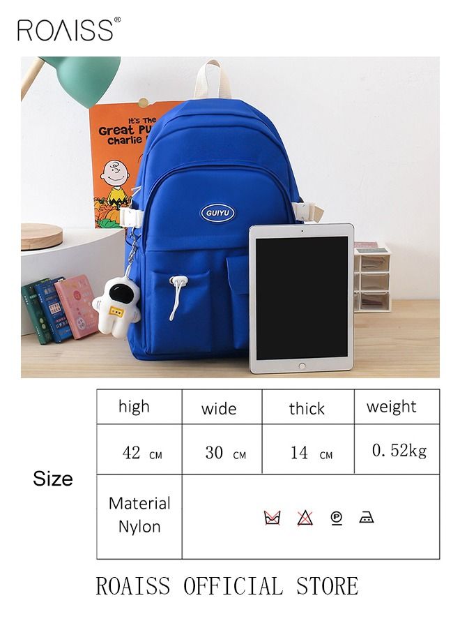 4 Pcs Letter Graphic Colorblock Backpack Set Sweet Large Capacity School Bag Bookbag Shoulder Totes Pencil Case for Kids Girls Middle School Students White/Navy Blue