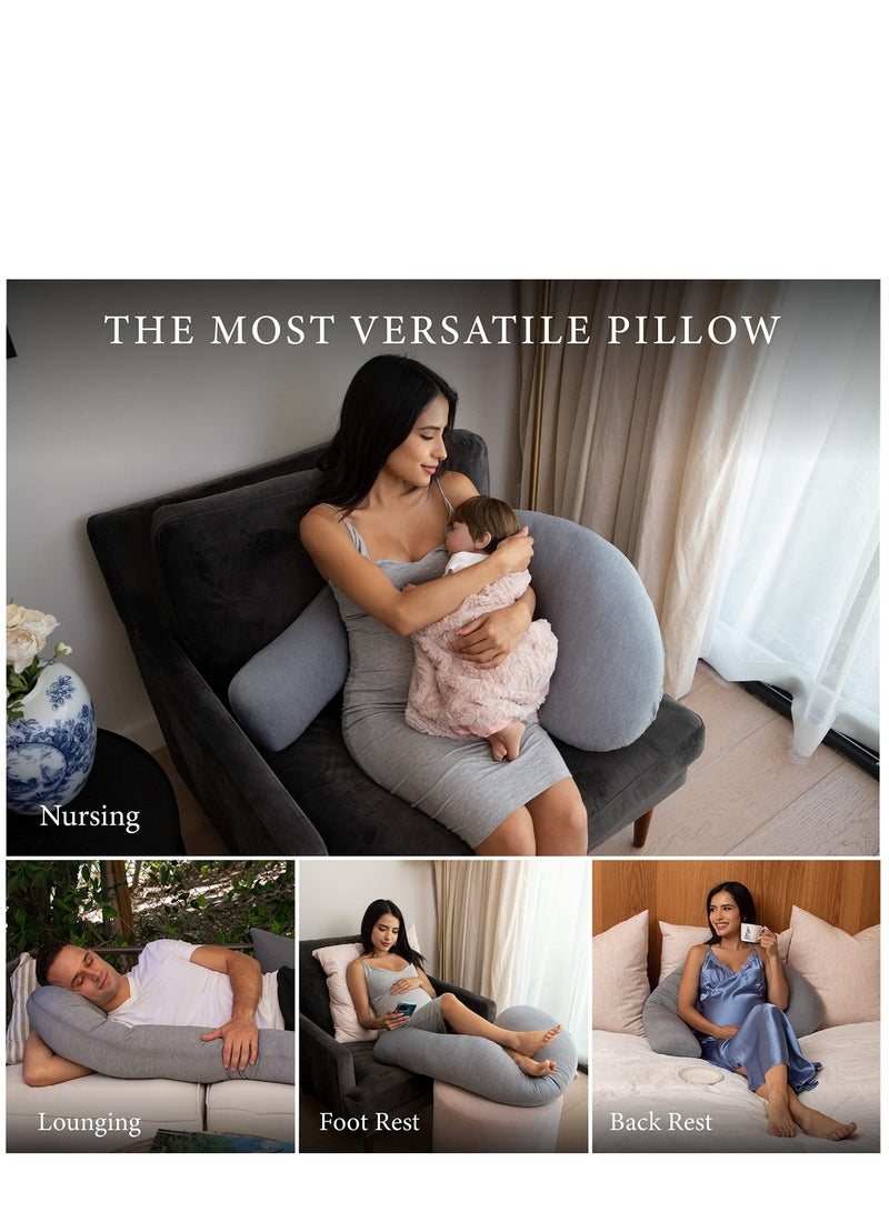 Pregnancy Pillow J-Shaped Body Pillow Full Body Pregnancy Pillow Maternity Pillow Pregnancy Essentials Side Sleeper Pillow Nursing Grey