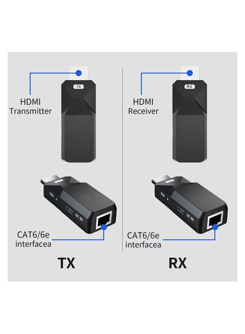 HDMI Extender 165ft Audio Video 1080P Over Cat5 Cat6 Ethernet Cable Transmit Lossless Signal HDMI Long Distance Extension Adapter, 2 PCS