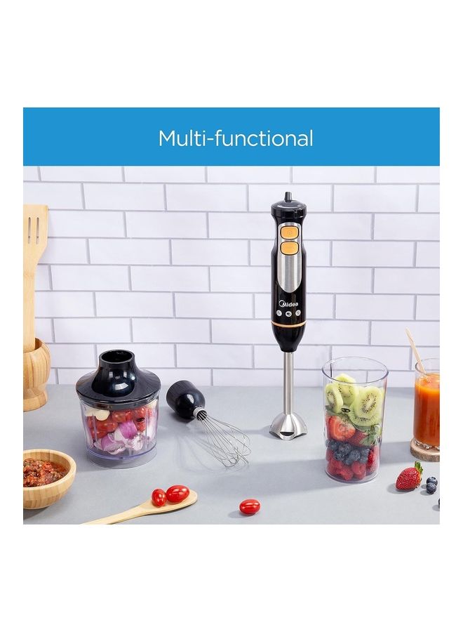 4-In-1 Multifunctional Hand Blender Chopper And Whisk, With Stainless Steel Blade, 600W Powerful DC Motor, Low Noise, Variable Speed For Soups-Smoothie-Chopping, Turbo Speed MJBH6001W Black