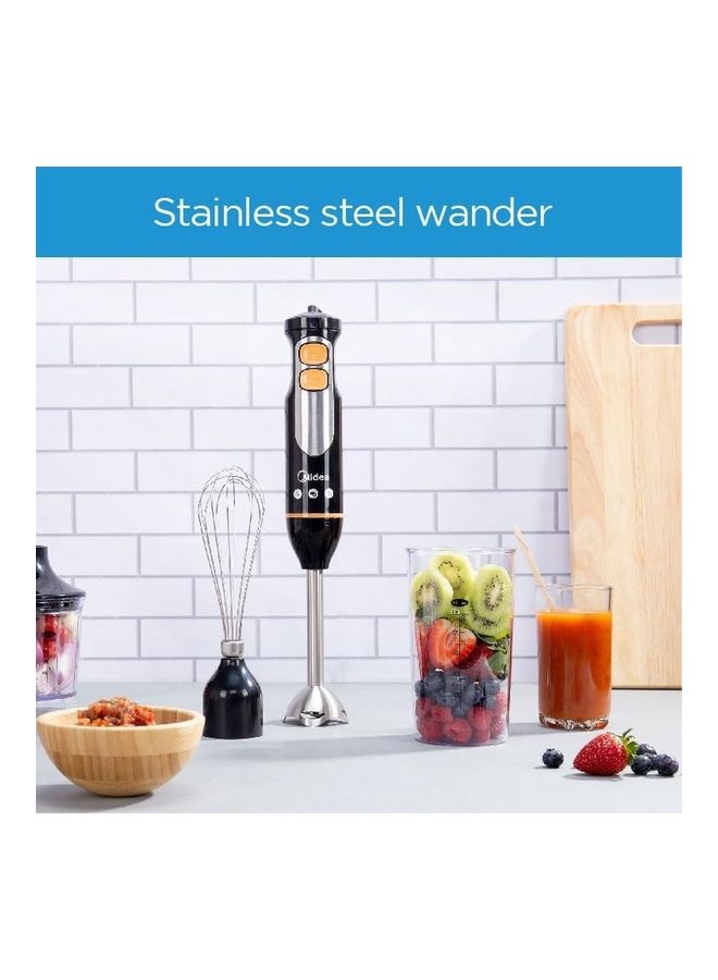 4-In-1 Multifunctional Hand Blender Chopper And Whisk, With Stainless Steel Blade, 600W Powerful DC Motor, Low Noise, Variable Speed For Soups-Smoothie-Chopping, Turbo Speed MJBH6001W Black