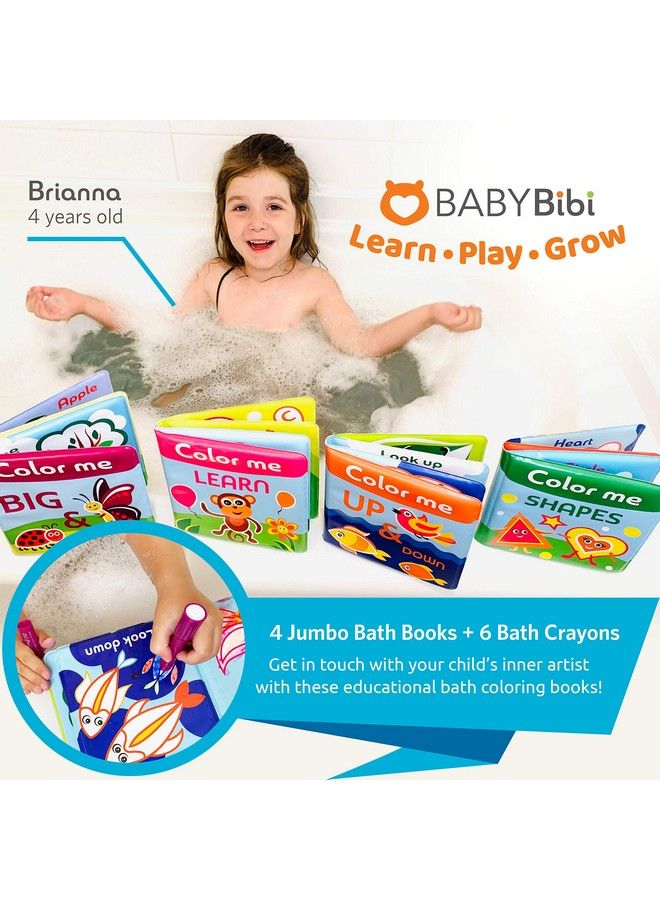 Color Me Bath Books Plus Crayons Set Of 4 Different Books Includes 6 Washable Bath Crayons Learn And Play Including Opposites And Shapes Suitable For 2+