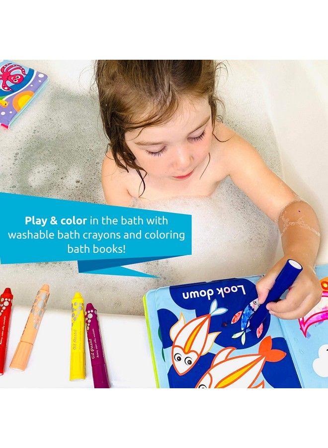 Color Me Bath Books Plus Crayons Set Of 4 Different Books Includes 6 Washable Bath Crayons Learn And Play Including Opposites And Shapes Suitable For 2+