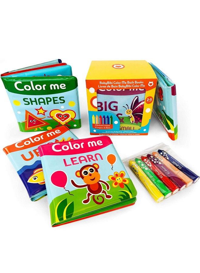 Color Me Bath Books Plus Crayons Set Of 4 Different Books Includes 6 Washable Bath Crayons Learn And Play Including Opposites And Shapes Suitable For 2+