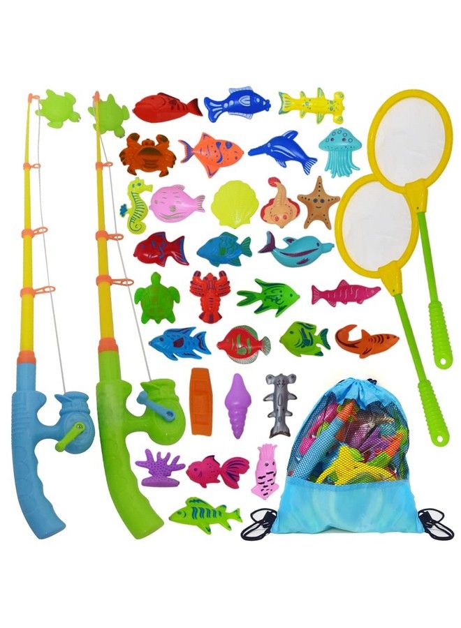 Fishing Toys Set For Toddlers Magnetic Fishing Set With Rods Nets Bag And 30 Aquatic Toys Interactive Fishing Game For Kids Swimming Pool Bath Toys For Kids Boys And Girls