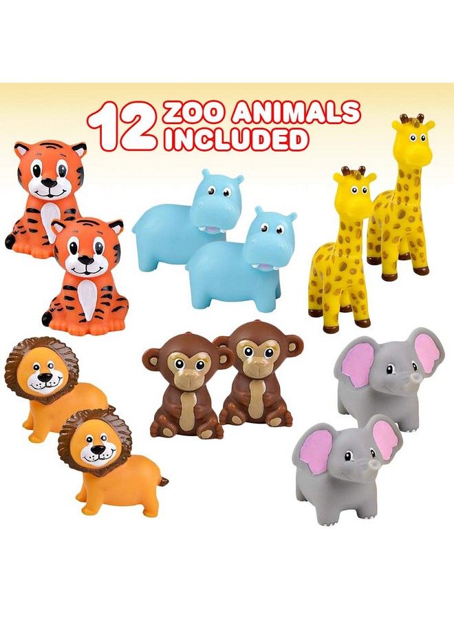 Vinyl Zoo Animals Pack Of 12 Assorted Squeezable Toys Safari Birthday Party Favors For Kids Fun Bath Tub And Pool Toys For Children Educational Learning Aids For Boys And Girls