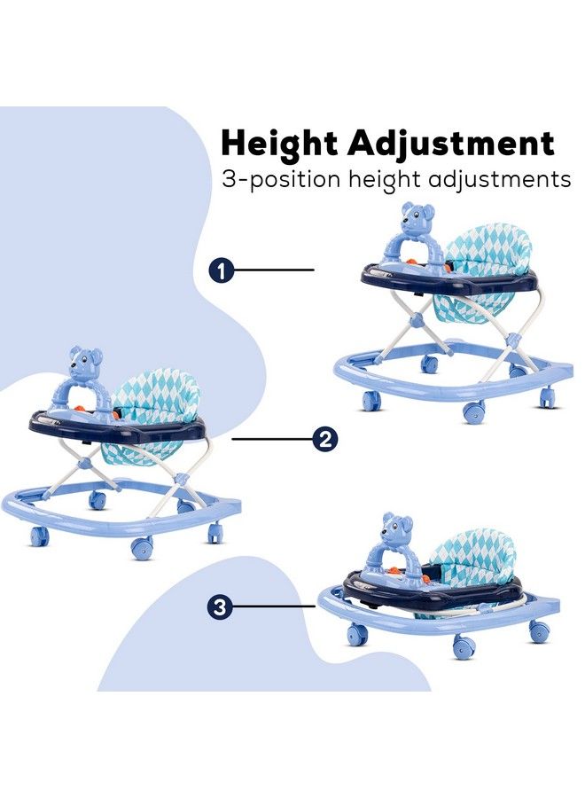 Twinkle Baby Walker For Kids Round Kids Walker With 3 Position Adjustable Height ; Walker For Baby With Musical Toy Bar Activity Walker For Babies 618 Months (Lite Blue)