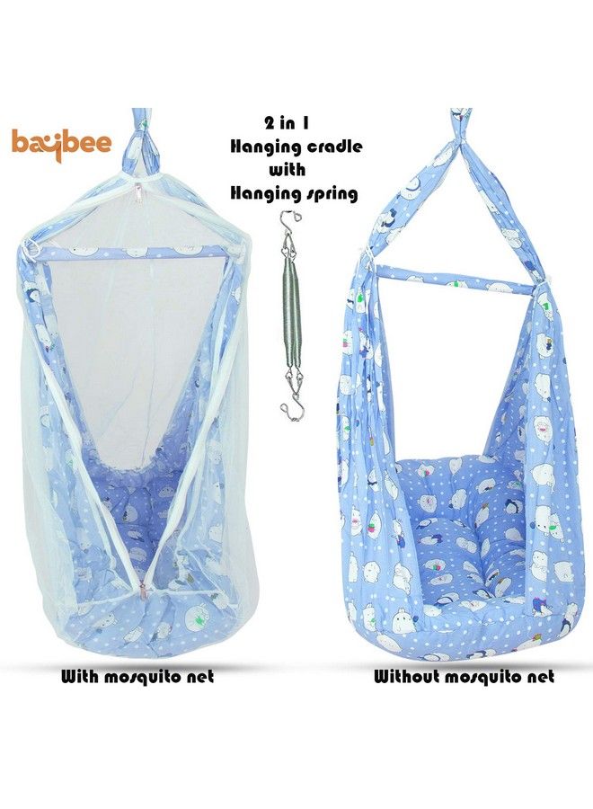 Ziggy Hanging Cradle For Babies;Newborn Baby Cotton Baby Cradle;Baby Sleep Swing Cradle;Baby Jhula Jhoola;Baby Bed;Baby Bedding Set With Net Spring Set 0 24 Months For Baby Boys &Girls (Blue)