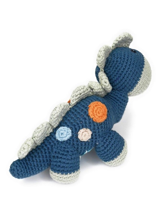 ; Handmade Dinosaur Blue ; Organic Cotton ; Crochet ; Fair Trade ; Pretend ; Imaginative Play ; Stegosaurus ; Machine Washable