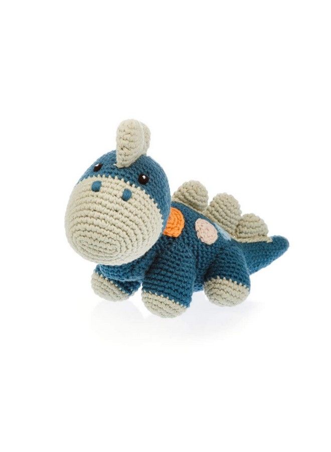 ; Handmade Dinosaur Blue ; Organic Cotton ; Crochet ; Fair Trade ; Pretend ; Imaginative Play ; Stegosaurus ; Machine Washable