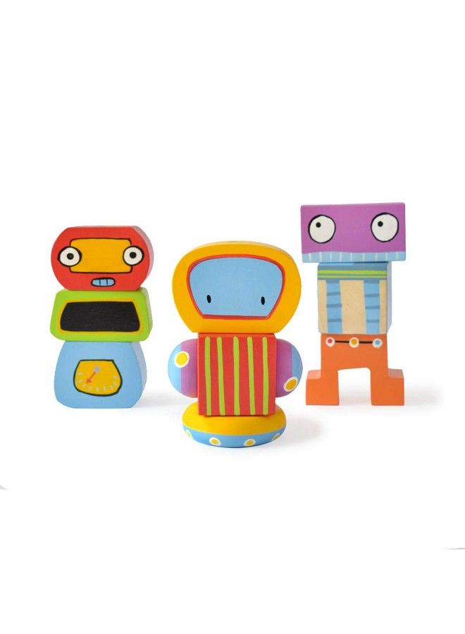 Wooden Magnetic Robot Blocks Pretend Play Toy Set (3 Years+) Mix Match To Make Unique Robotsdevelop Creativitymulti Color