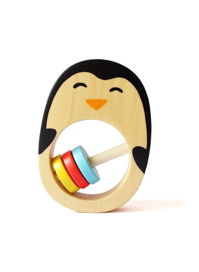 Handmade Wooden Penguin Rattle Animal Shaped Wooden Baby Rattle And Teething Toy Natural Wood And Beeswax Sealer Ages 6Mo+ Multicolor