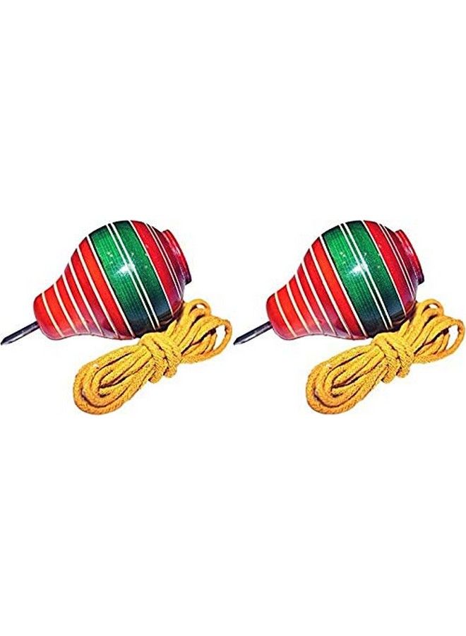 Wooden Spinning Lattu I With Thread I Bhawra I Latto I Bambaram I Traditional Indian Game I Outdoor Games I Fun & Therapeutic I Toys For Kids & Adults I Multicolor Pack Of 2 Pcs