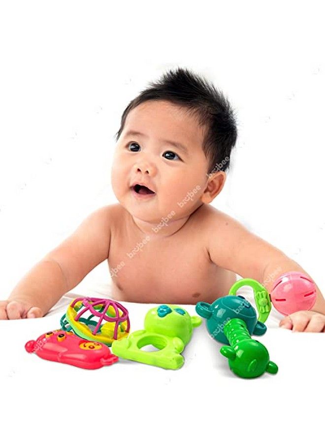 5 Pcs Baby Toys Rattles Set For Babies 0 6 Months Non Toxic 5 Attractive Rattle Set With Smooth Edges ; Newborn Baby Gift Products ; Rattles Set For Babies 0 6 Months Boy Girl (Rattle I)