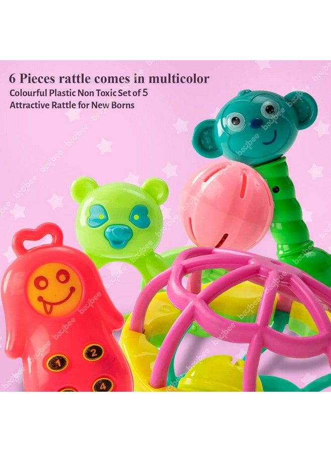 5 Pcs Baby Toys Rattles Set For Babies 0 6 Months Non Toxic 5 Attractive Rattle Set With Smooth Edges ; Newborn Baby Gift Products ; Rattles Set For Babies 0 6 Months Boy Girl (Rattle I)