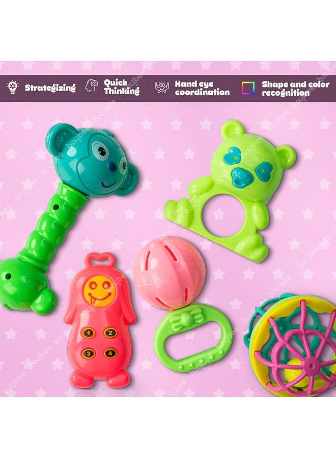 5 Pcs Baby Toys Rattles Set For Babies 0 6 Months Non Toxic 5 Attractive Rattle Set With Smooth Edges ; Newborn Baby Gift Products ; Rattles Set For Babies 0 6 Months Boy Girl (Rattle I)