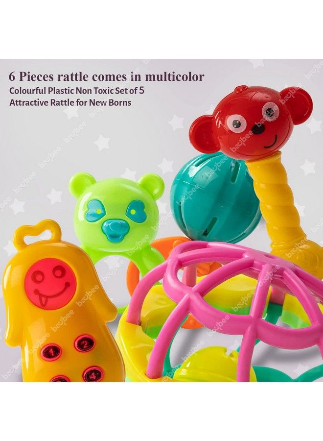 5 Pcs Baby Toys Rattles Set For Babies 0 6 Months Non Toxic 5 Attractive Rattle Set With Smooth Edges ; Newborn Baby Gift Products ; Rattles Set For Babies 0 6 Months Boy Girl (Rattle Ii)