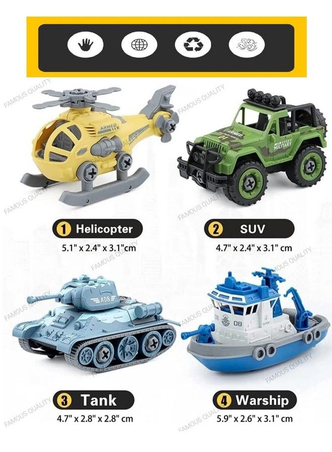 New Take Apart Toysdiy Military Army Car Toy Kids Stem Sand Toys For Toddlers Birthday Gifts For Boys 3 8 Year Old (4 Pack) Multicolor