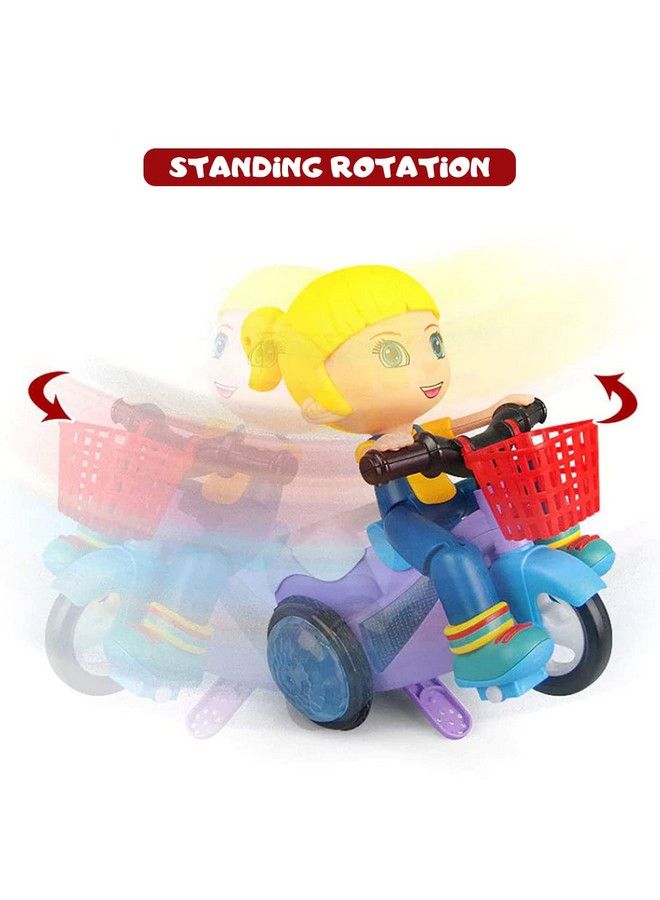 Stunt Bicycle Toy For Boys Girls Kids To Play With Basket And Rotating 360 Degree With Light And Music Features (Purple)