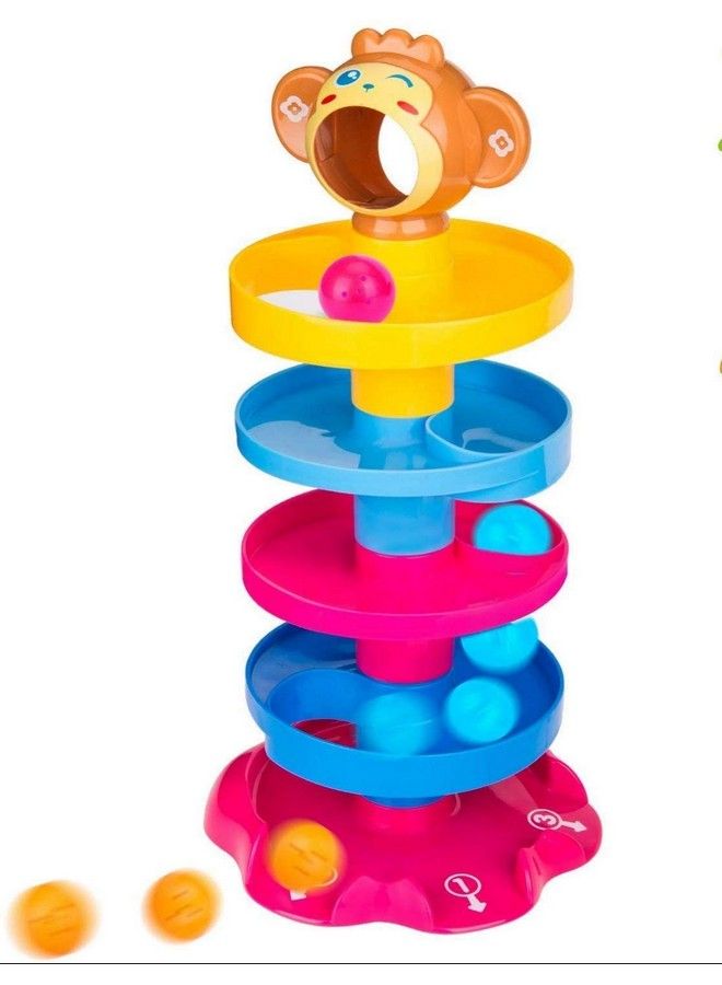 Monkey Ball Drop Toy For Babies And Toddlers New 5 Layer Tower Run With Swirling Ramps And 3 Puzzle Rattle Balls Best Educational Development Toy Set For Kids Multi Color