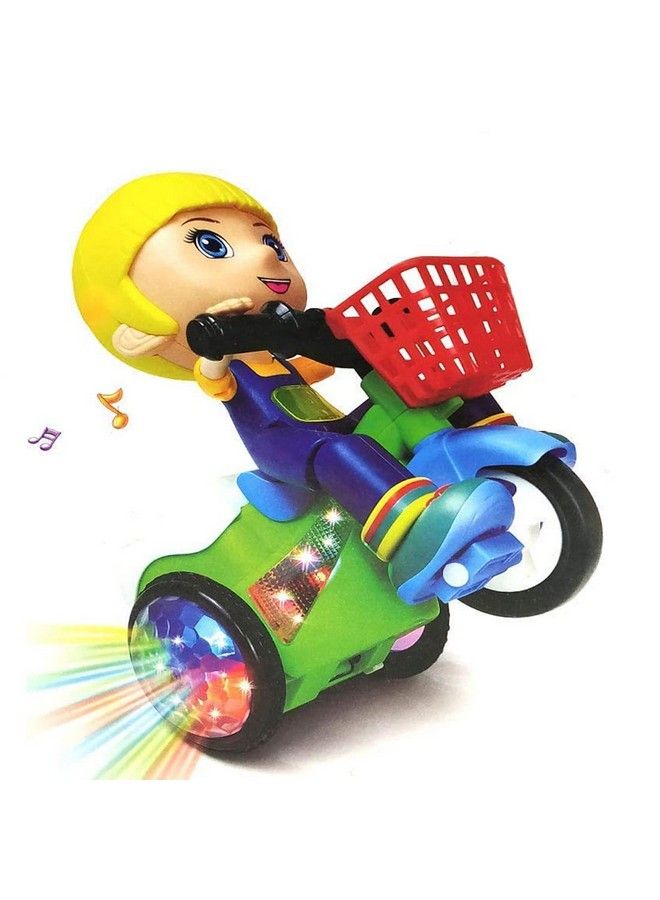 Stunt Bicycle Toy For Boys Girls Kids To Play With Basket And Rotating 360 Degree With Light And Music Features (Green)