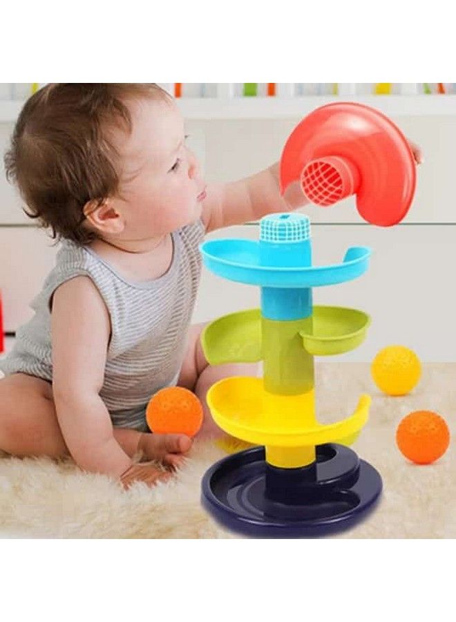 Ball Drop And Roll Swirling Tower For Baby And Toddler Development Educational Toys ; Stack Drop And Go Ball Ramp Toy Set Includes 3 Spinning Acrylic Activity Balls (Roll Ball)Multi Color