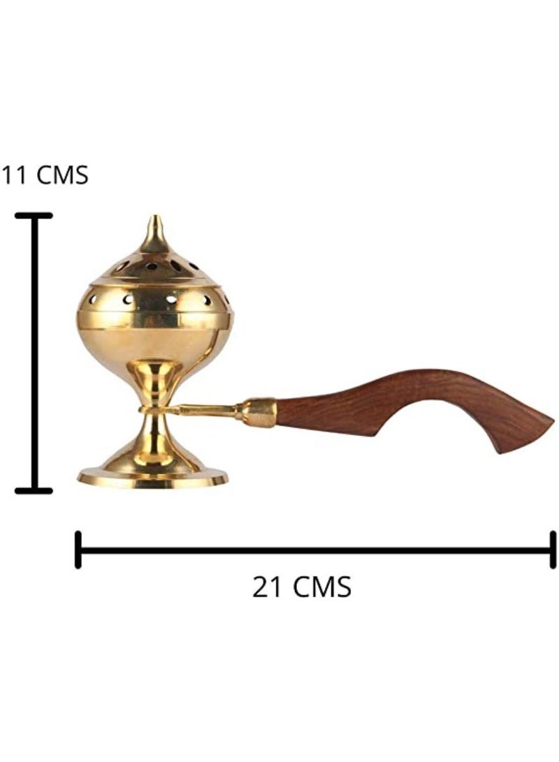 Brass Incense Burner with Long Wood Handle