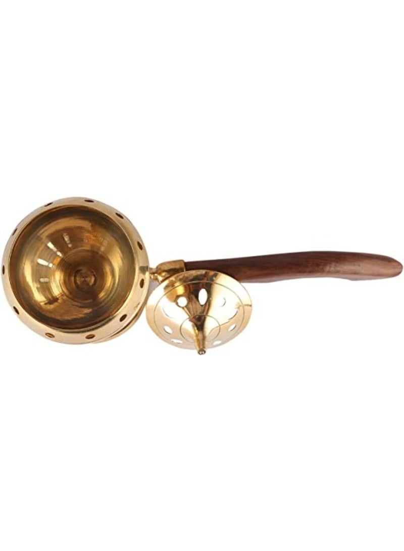 Brass Incense Burner with Long Wood Handle