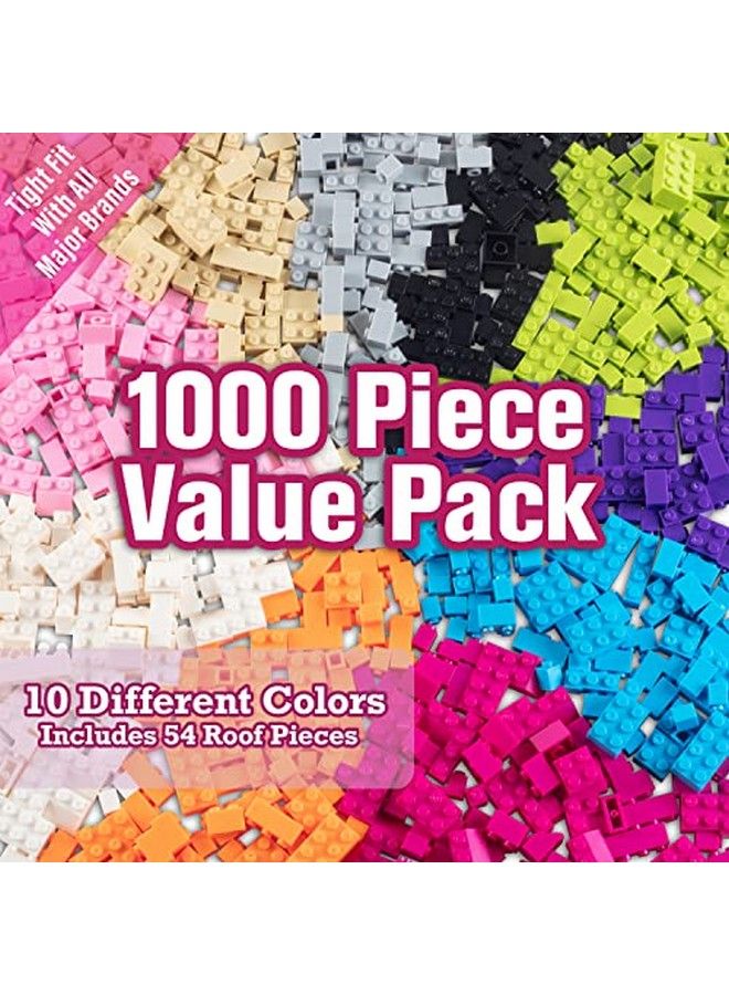 Building Block Friends Pastel Bricks 1000 Pcs Bulk Set 10 Colors With 27 Roof Pieces Compatible & Tight Fit With All Major Brands Great For Activity Tables Creativity & School Projects