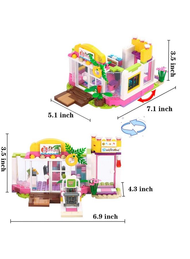 Girls Friends Supermarket Building Set 376 Pcs Seaside Grocery Store Flower Shop Building Kit Beach Shopping Mall Toy Educational Building Blocks Gift For Kids Ages 6+