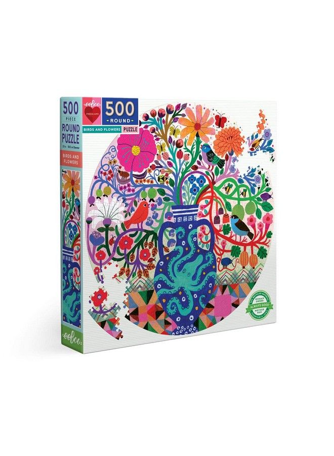 : Piece And Love Birds And Flowers 500 Piece Round Adult Jigsaw Puzzle Puzzle For Adults And Families Glossy Sturdy Pieces And Minimal Puzzle Dust