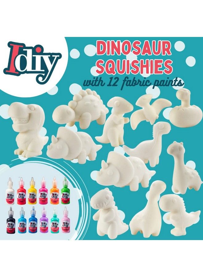 Jumbo Dino Squishies (12 Unique Dinosaurs W 12 Fabric Paints) White Kawaii Scented Slow Rise Squishy Toys Decorating Scented Stress Relief Craft Kids School Birthday Party Activity Gift (4
