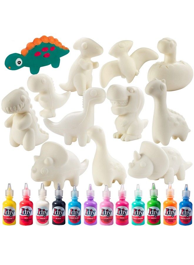 Jumbo Dino Squishies (12 Unique Dinosaurs W 12 Fabric Paints) White Kawaii Scented Slow Rise Squishy Toys Decorating Scented Stress Relief Craft Kids School Birthday Party Activity Gift (4