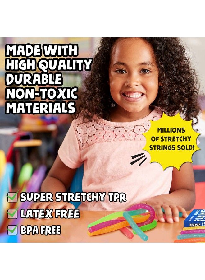 Glitter Stretchy Strings 6Pk ; Perfect Sensory Toys For Anxiety & Stress ; Calming Monkey Stretch Noodles ; Focus & Stimulation ; Great Kids Party Favors ; Hours Of Fun For Kids