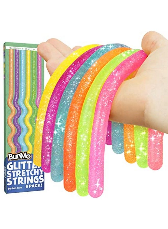 Glitter Stretchy Strings 6Pk ; Perfect Sensory Toys For Anxiety & Stress ; Calming Monkey Stretch Noodles ; Focus & Stimulation ; Great Kids Party Favors ; Hours Of Fun For Kids