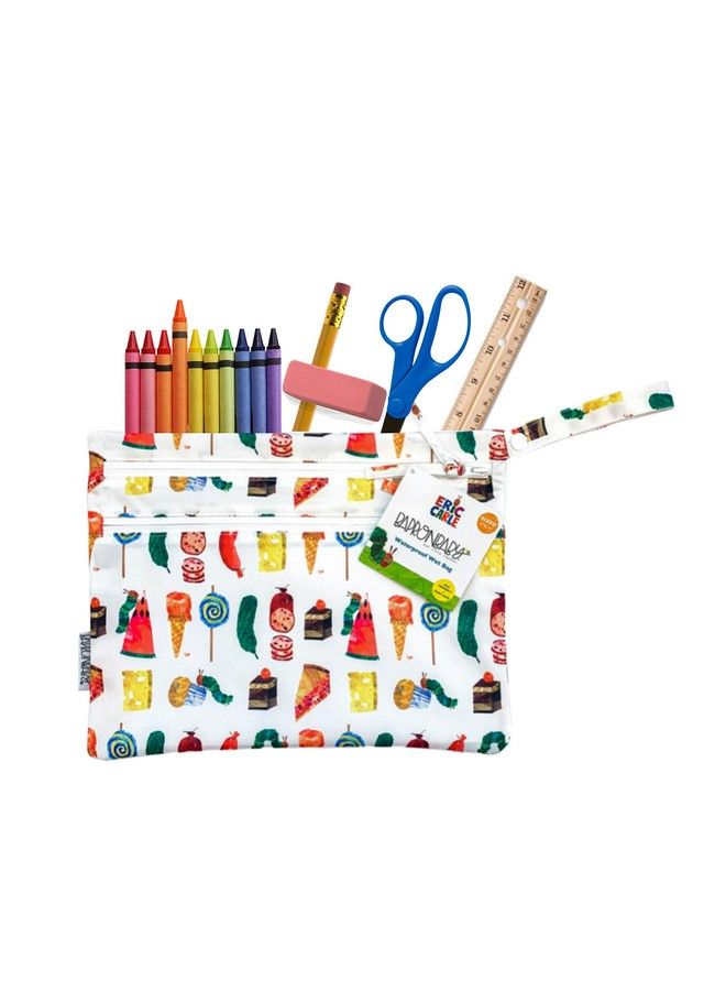 Eric Carle Food Parade Wet Dry Bag Waterproof Two Zipper Pockets Reusable For Mealtime Diapers Stroller Snacks Swimsuits Machine Washable 11