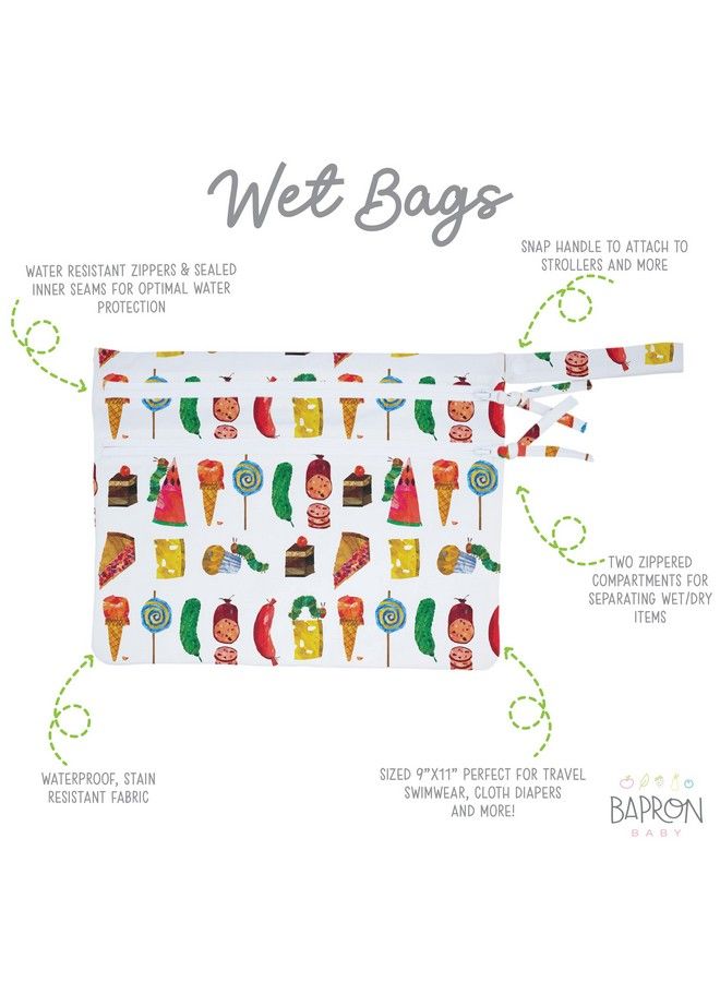 Eric Carle Food Parade Wet Dry Bag Waterproof Two Zipper Pockets Reusable For Mealtime Diapers Stroller Snacks Swimsuits Machine Washable 11