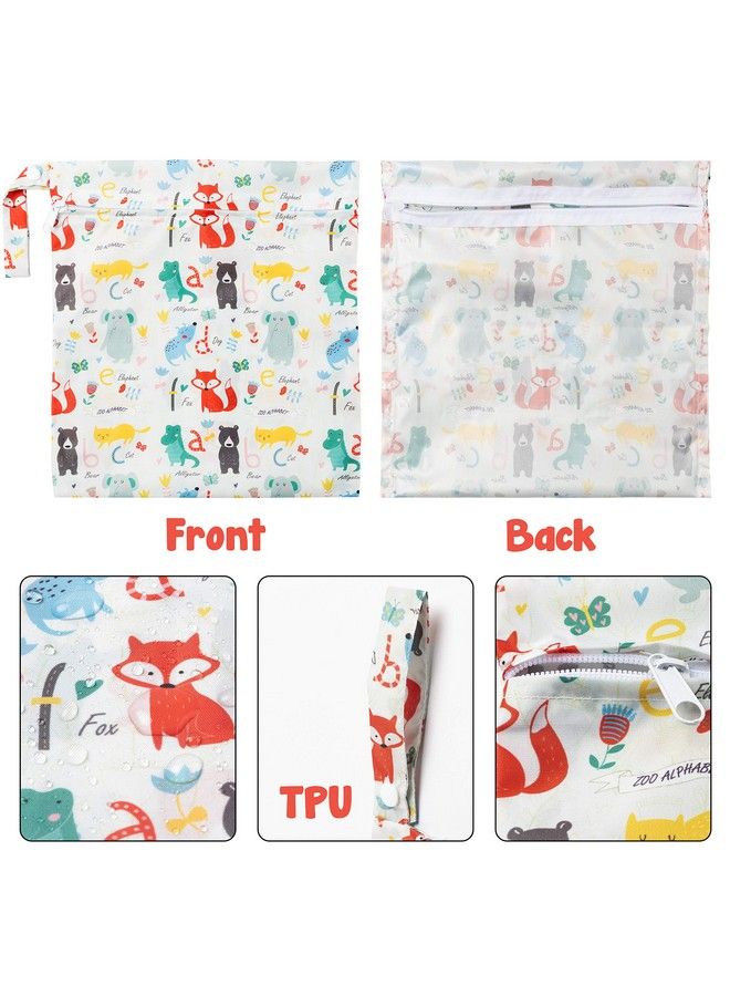 5 Pcs Waterproof Reusable Wet Bag Diaper Baby Cloth Diaper Wet Dry Bags With 2 Zippered Pockets Travel Beach Pool Bag With Polar Bear Dinosaur Animal Alphabet Crocodile Pattern (3 Sizes)