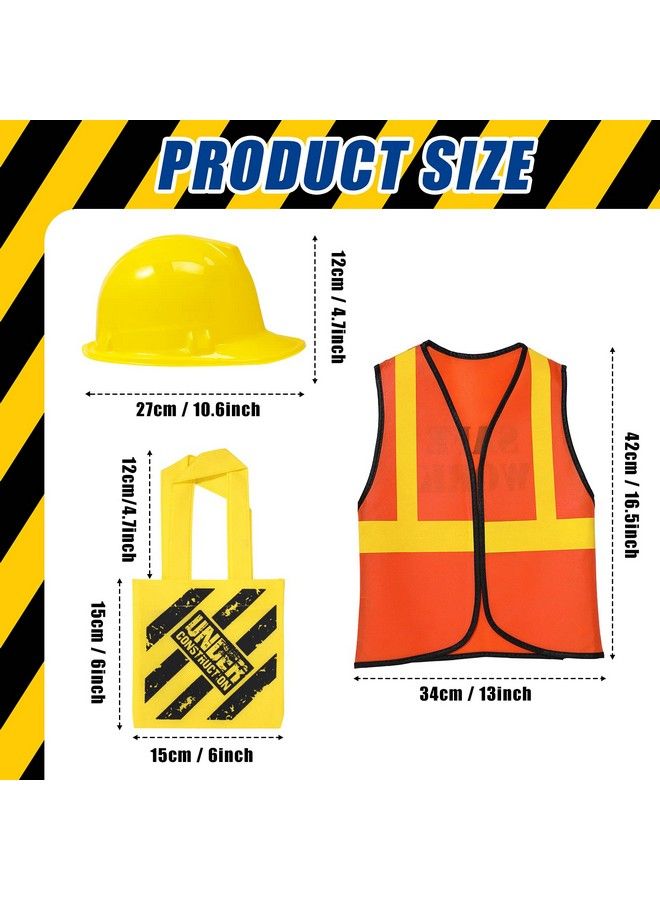 36 Pieces Construction Party Supplies Set 12 Pcs Construction Vests 12 Pcs Construction Hats And 12 Pcs Tote Bag For Kids Construction Costume Birthday Dress Up Party Supplies