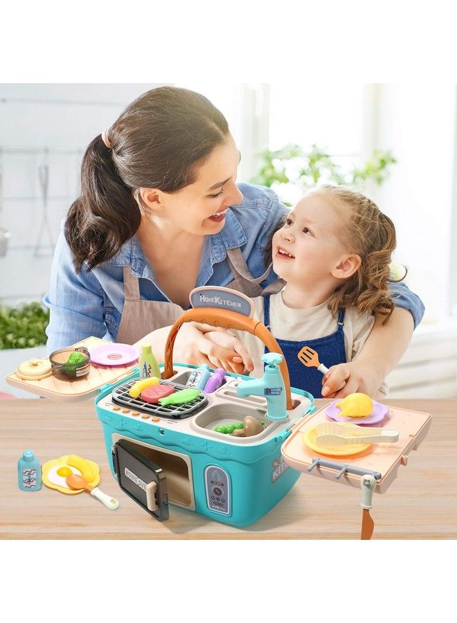 Kids Picnic & Kitchen Playset Portable Pinic Basket Toys With Musics & Lights Color Changing Play Foods Play Sink Pretend Play Oven And Other Kitchen Accessories Toys For Boys And Girls