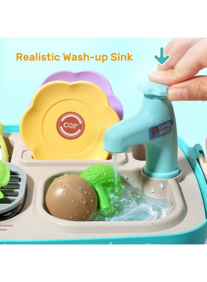 Kids Picnic & Kitchen Playset Portable Pinic Basket Toys With Musics & Lights Color Changing Play Foods Play Sink Pretend Play Oven And Other Kitchen Accessories Toys For Boys And Girls