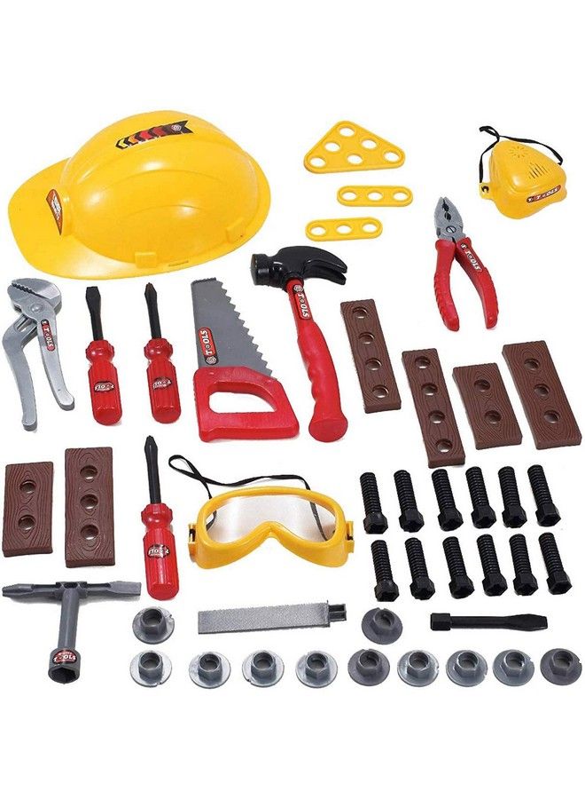 Kids Handyman Tools Toy Set 52 Pcs Mechanic Pretend Play Construction Playset With Hard Hat Nuts Bolts Realistic Plastic Toddler Children Accessories For Workbench