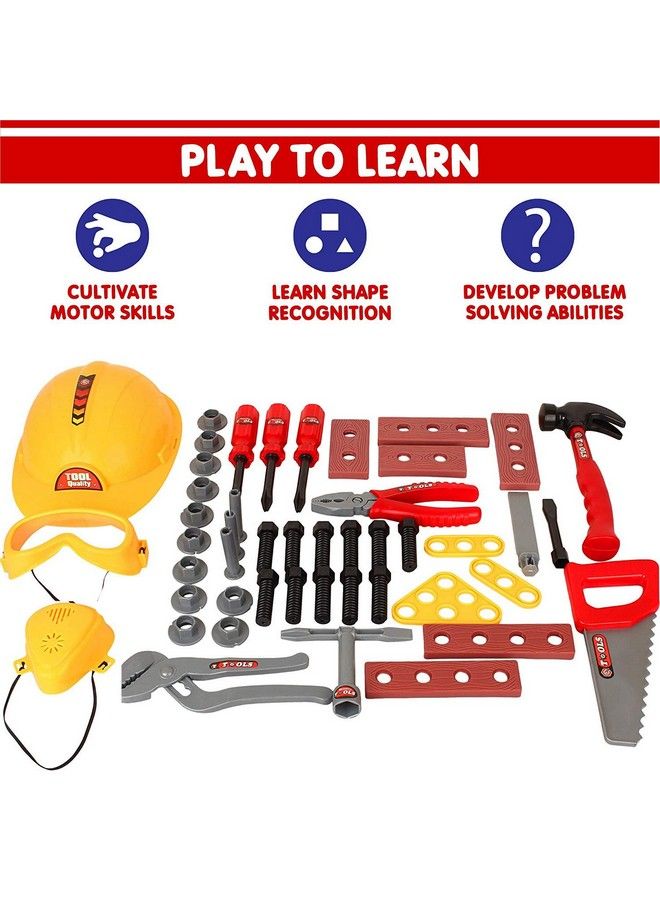 Kids Handyman Tools Toy Set 52 Pcs Mechanic Pretend Play Construction Playset With Hard Hat Nuts Bolts Realistic Plastic Toddler Children Accessories For Workbench