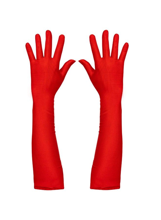 Red Satin Opera Gloves Roaring 20'S Fancy Flapper Elbow Gloves 1 Pair