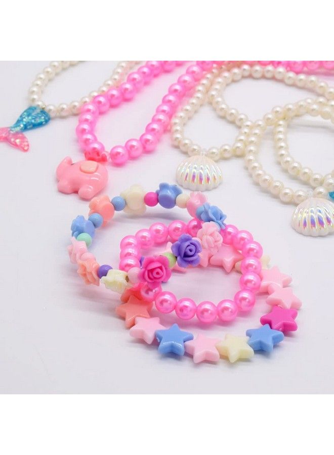 Little Girl Kids 3 Layer Lint Jewelry Box With Mirror And 35 Pieces Girl Princess Jewelry Dress Up Accessories Toy Playset Set