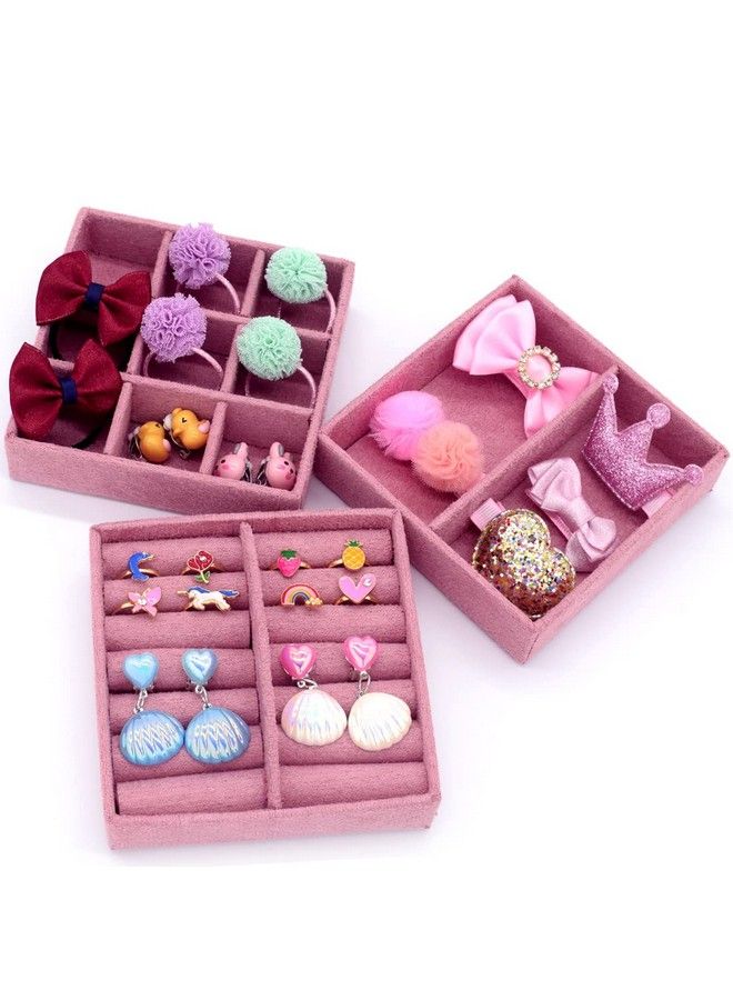 Little Girl Kids 3 Layer Lint Jewelry Box With Mirror And 35 Pieces Girl Princess Jewelry Dress Up Accessories Toy Playset Set